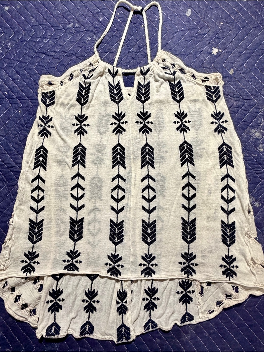 Free People Peace & Arrow Embroidered Tunic Tank Top Oatmeal XS -As seen on TVD